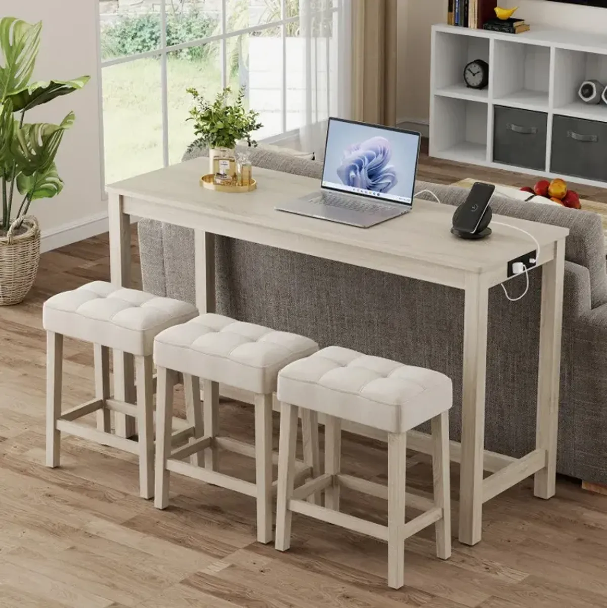 Counter Height Table with 3 Stools and 4-Piece Breakfast Nook Bar Set