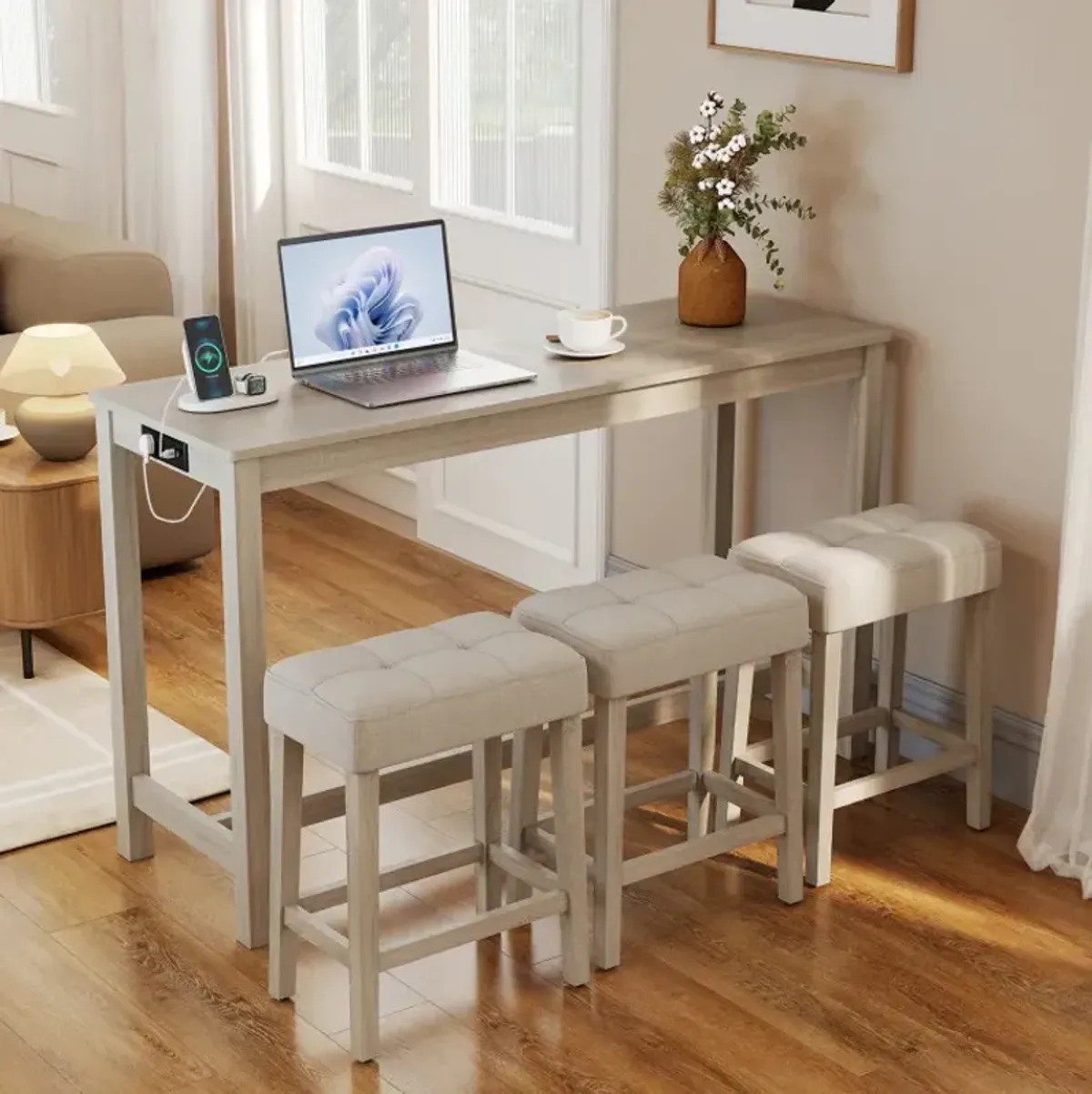 Counter Height Table with 3 Stools and 4-Piece Breakfast Nook Bar Set