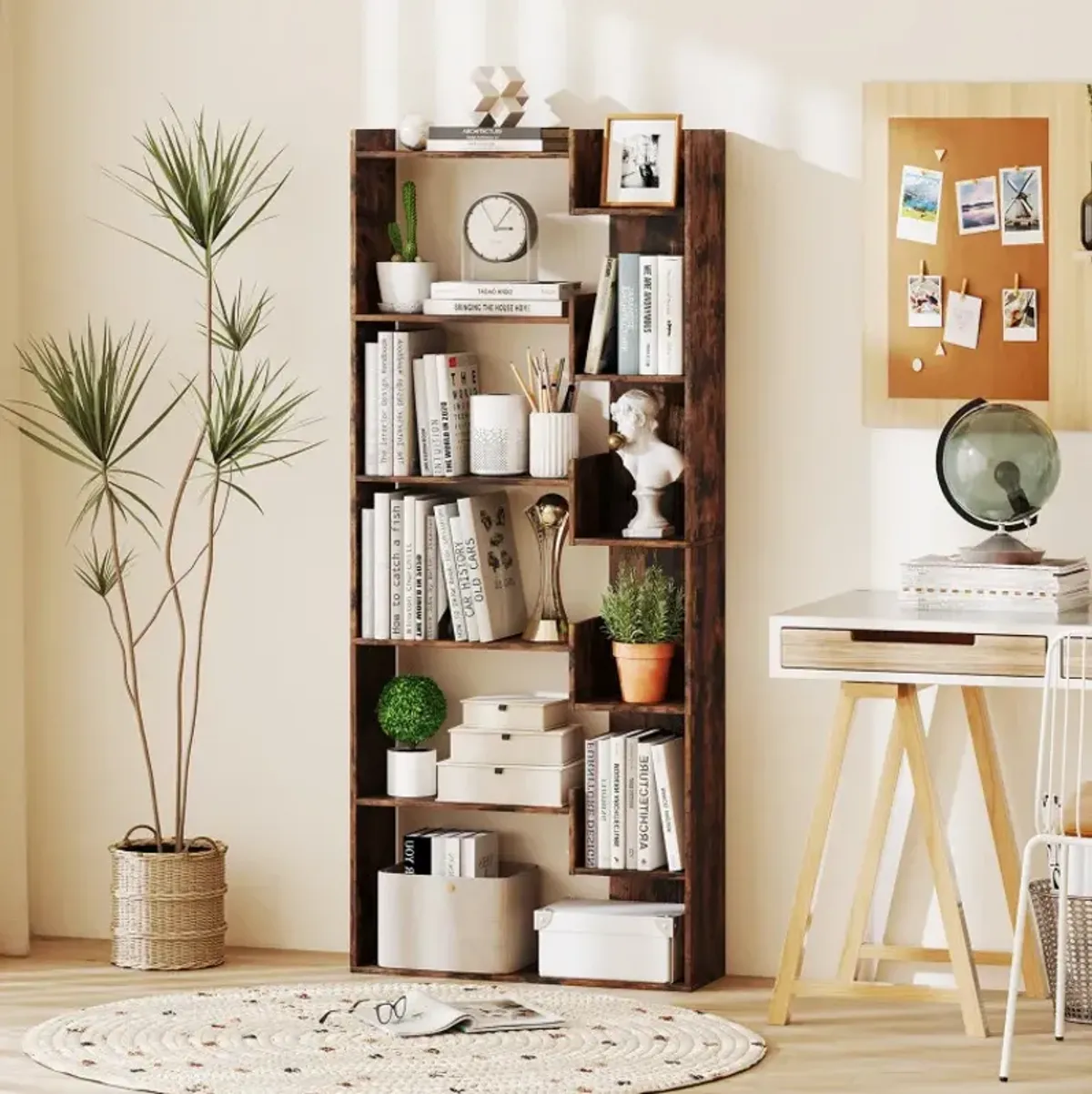 6-Tier Bookshelf Wooden Bookcase with 2 Anti-Tipping Kits Open Display Shelf