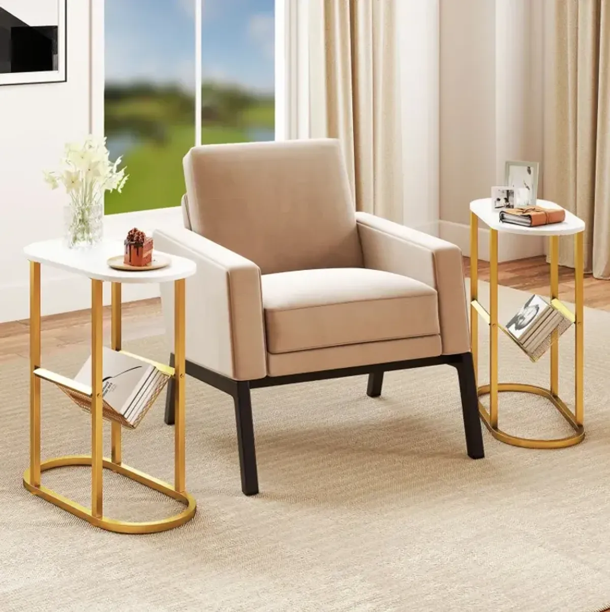 2-tier Industrial Oval Side Table with Mesh Shelf