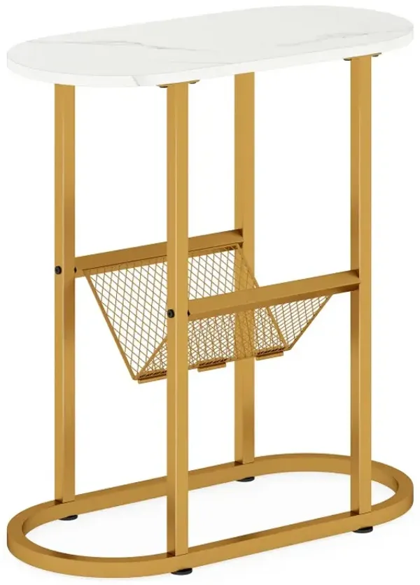 2-tier Industrial Oval Side Table with Mesh Shelf