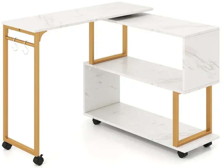 360° Rotating Sofa Side Table with Storage Bookcase and Hooks for Living Room