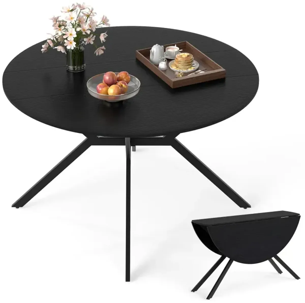 Folding Dining Table 47 Inch Extendable Round Kitchen Table with Drop Leaves