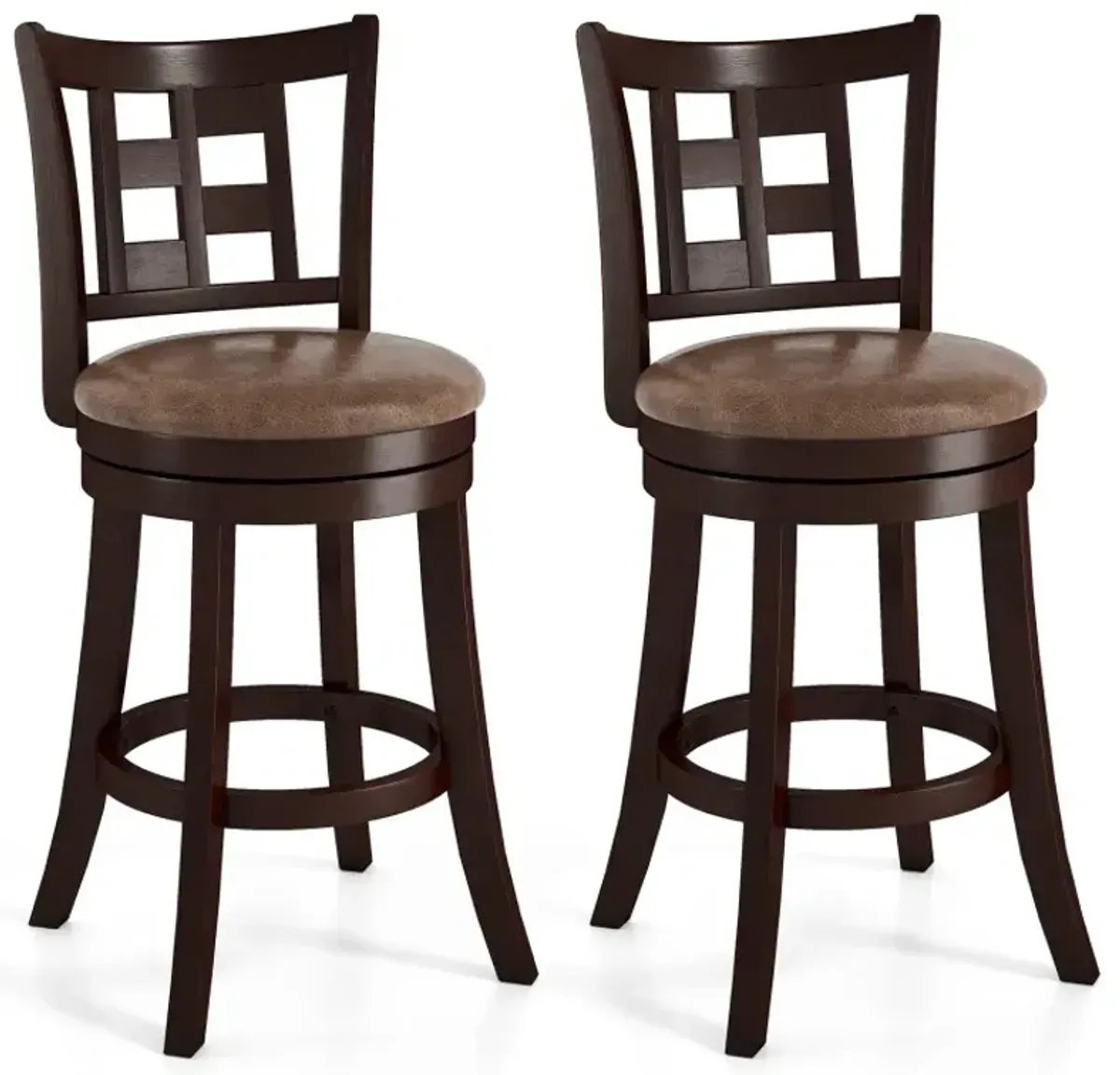 Set of 2 Bar Stools Swivel Bar Chairs with Footrest and Lattice Backrest