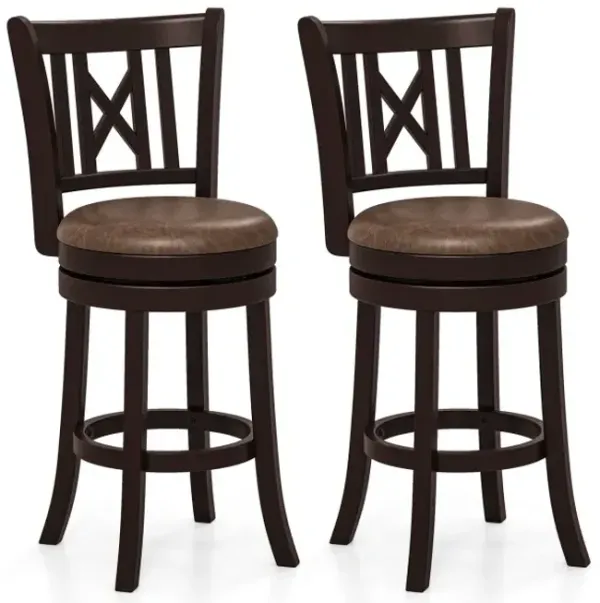 Set of 2 Bar Stools Swivel Bar Chairs with Footrest and Hollowed Backrest