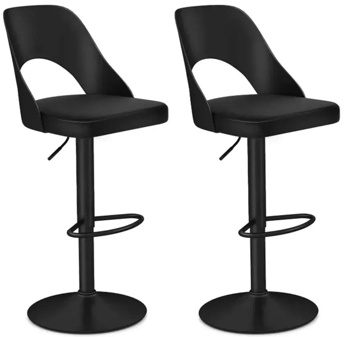Bar Stools Set of 2 with Enlarged PU Leather Seat and Footrest