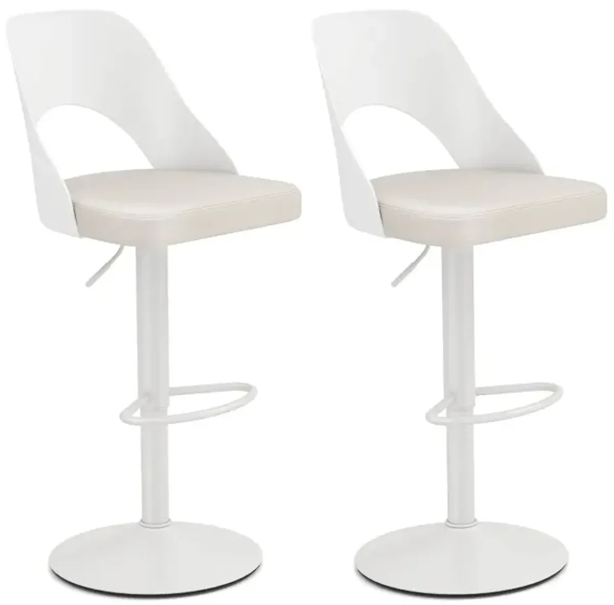 Bar Stools Set of 2 with Enlarged PU Leather Seat and Footrest