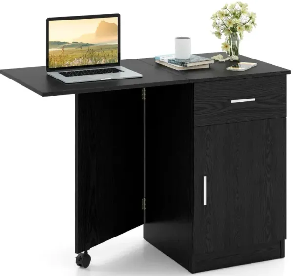 Folding Computer Desk with Drawer Mobile Home Office Desk with Cabinet
