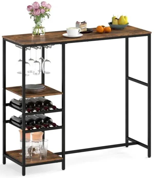 Long Bar Table Bar Height Dining Table with Storage Shelves