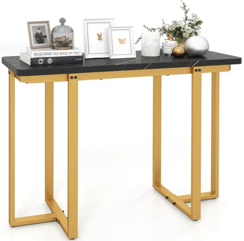 42 Inches Modern Faux Marble Entryway Table with Geometric Metal Frame
