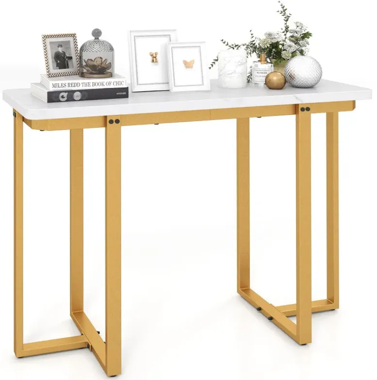 42 Inches Modern Faux Marble Entryway Table with Geometric Metal Frame