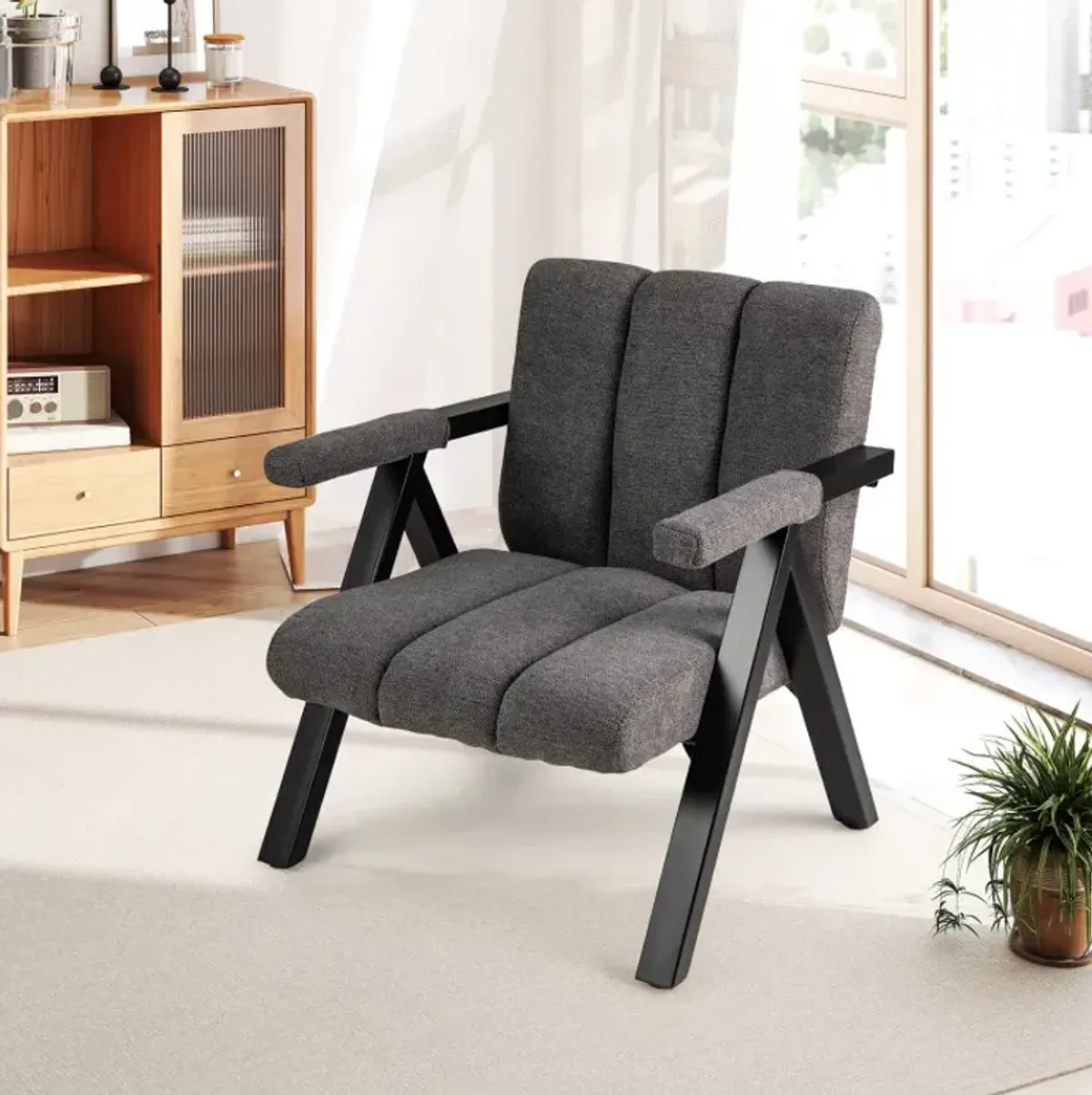 Oversized Accent Chair with Metal Frame and Armrests