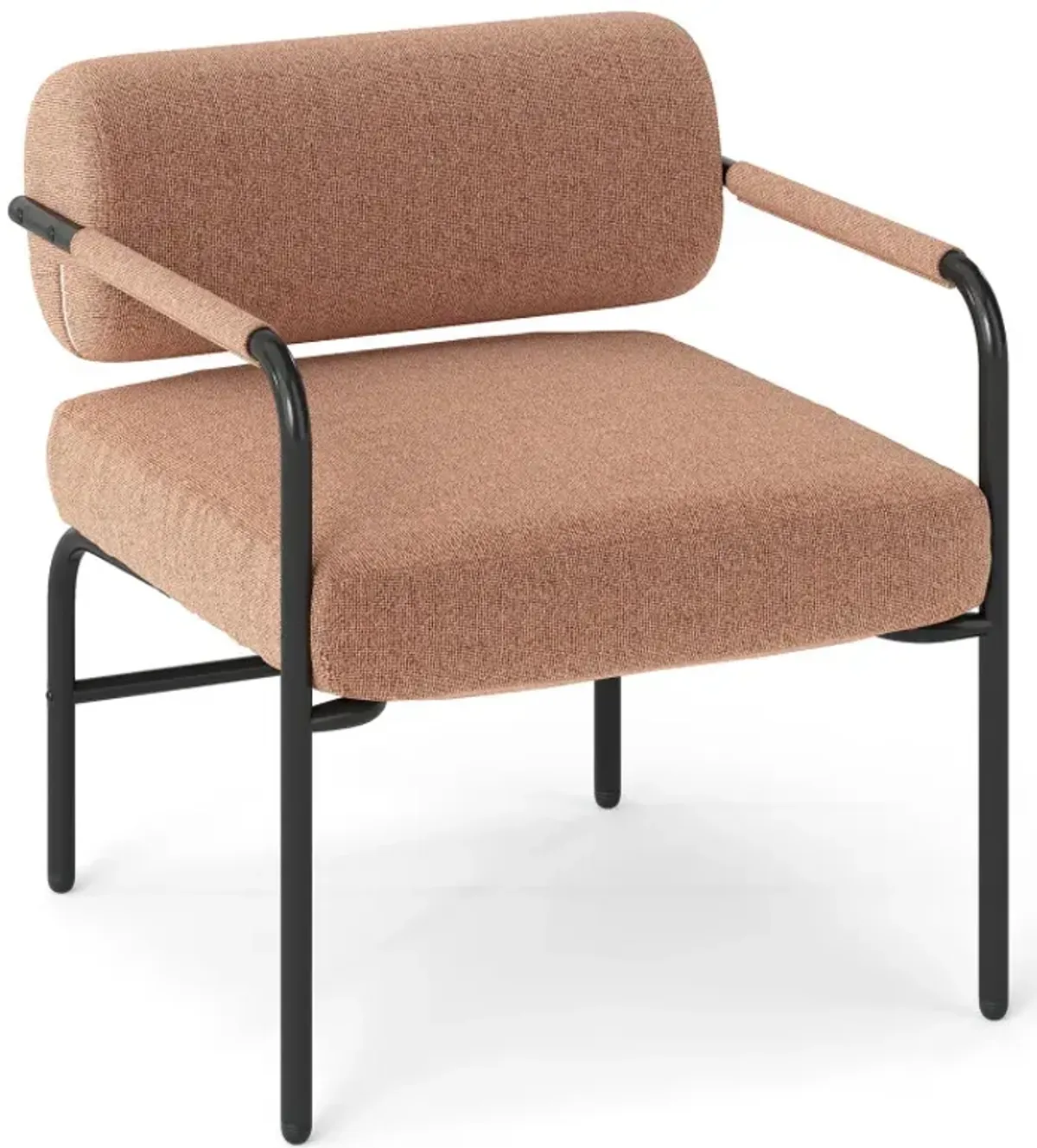 Velvet Upholstered Accent Chair with Cylindrical Backrest and Metal Armrests