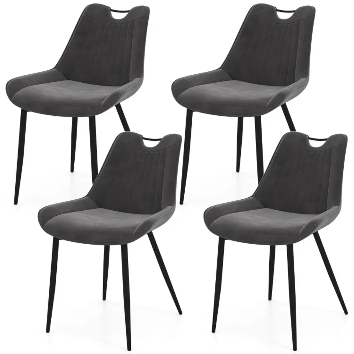 Dining Chair Set of 4 Faux Leather Upholstered Kitchen Chairs with Metal Legs