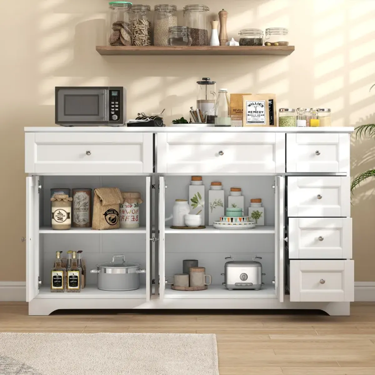 Buffet Sideboard 59" Modern Coffee Bar Station Console Table