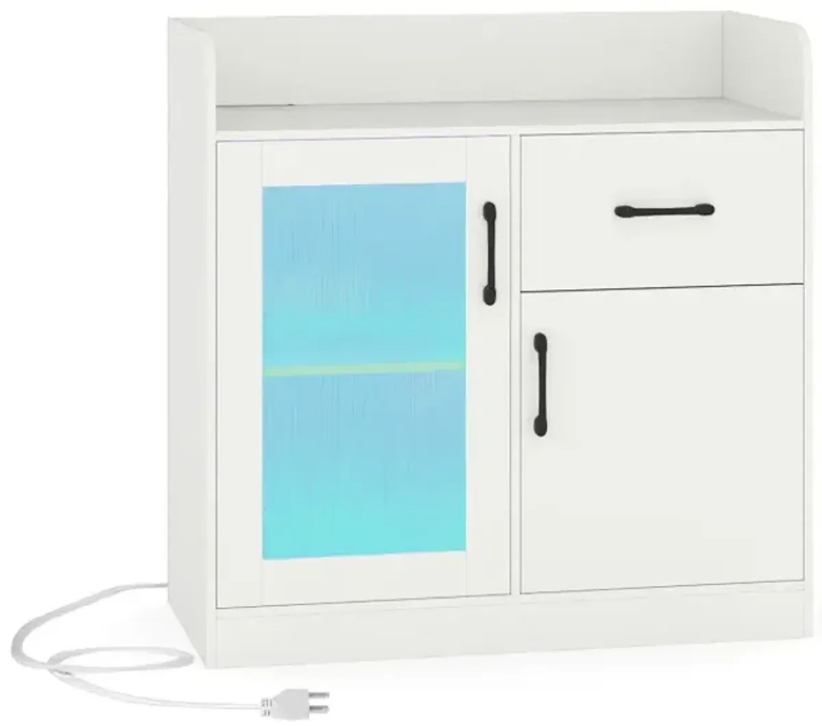 LED Buffet Sideboard with Charging Station with Drawer and Translucent Fluted Door