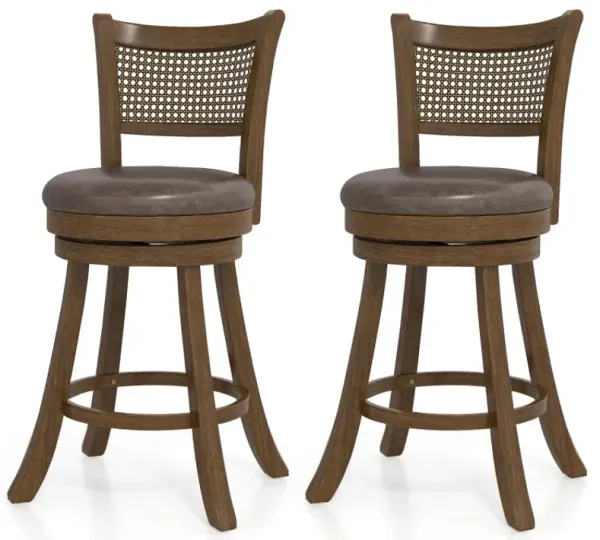 Set of 2 Bar Stools 25" Swivel Bar Chairs Leathaire Counter Height Stools