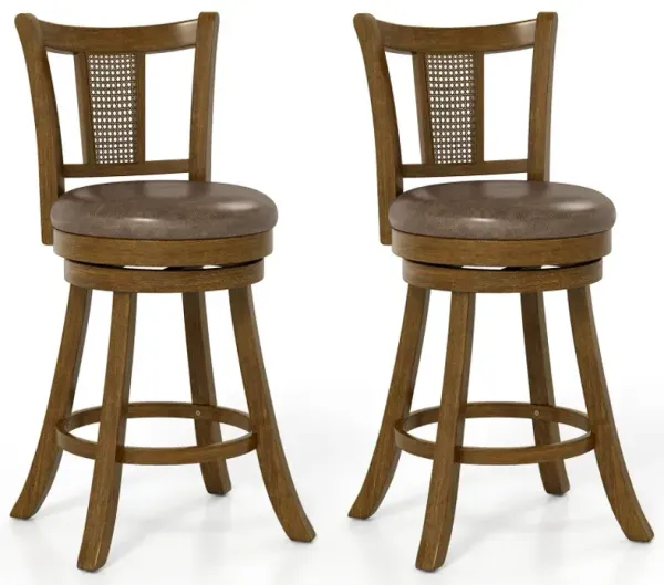 25/30 Inch Set of 2 Bar Stools with PE Rattan Backrest and Rubber Wood Frame