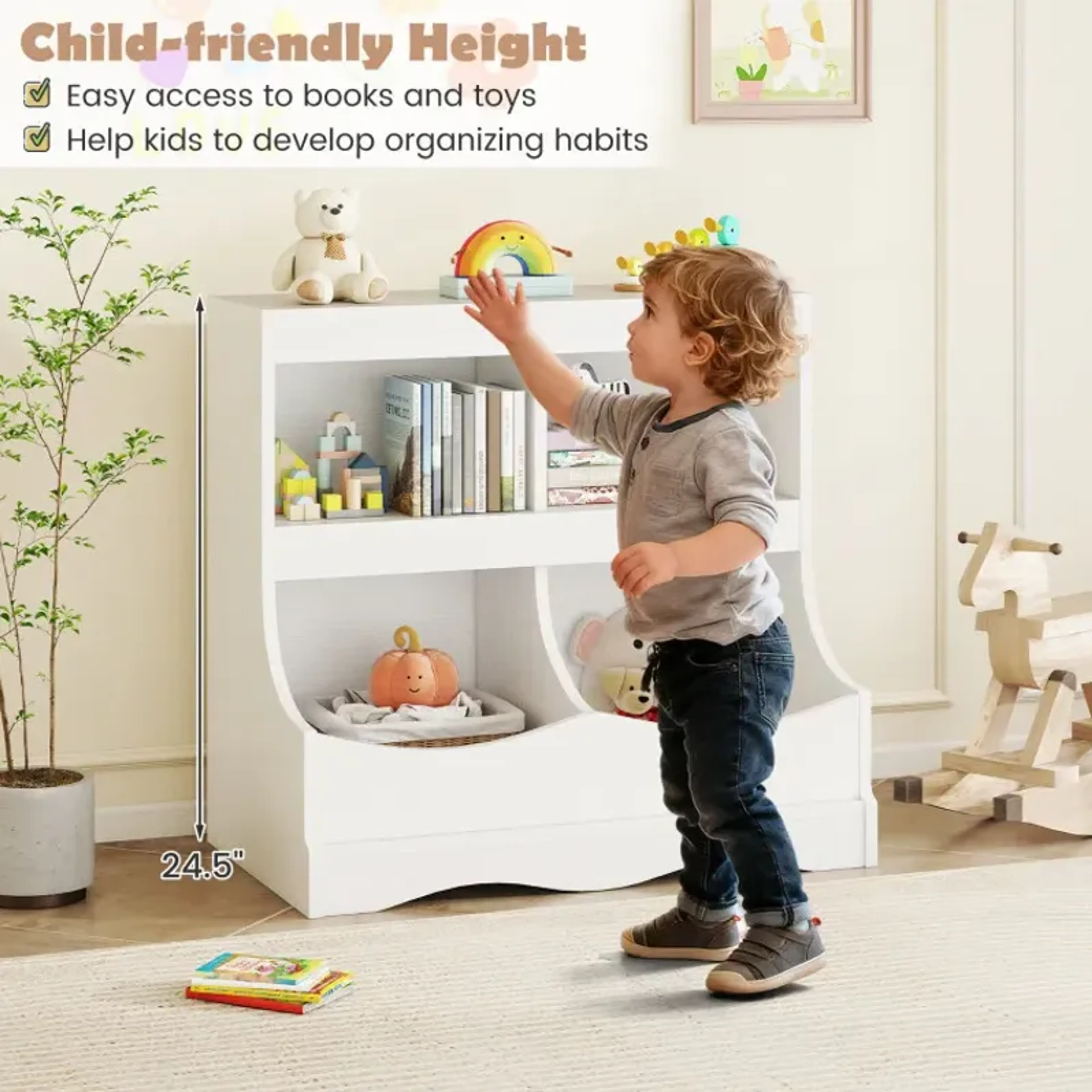 Toy Storage Organizer 4-Cubby Kids Bookcase for Toys and Books