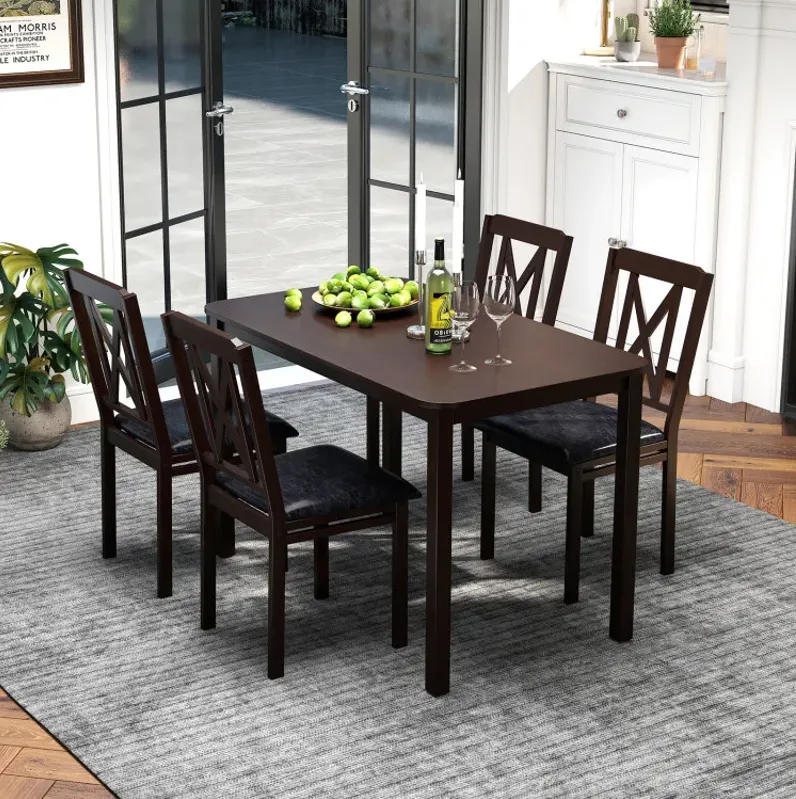 5-Piece Dining Table Set with Wide Tabletop and Rubber Wood Legs