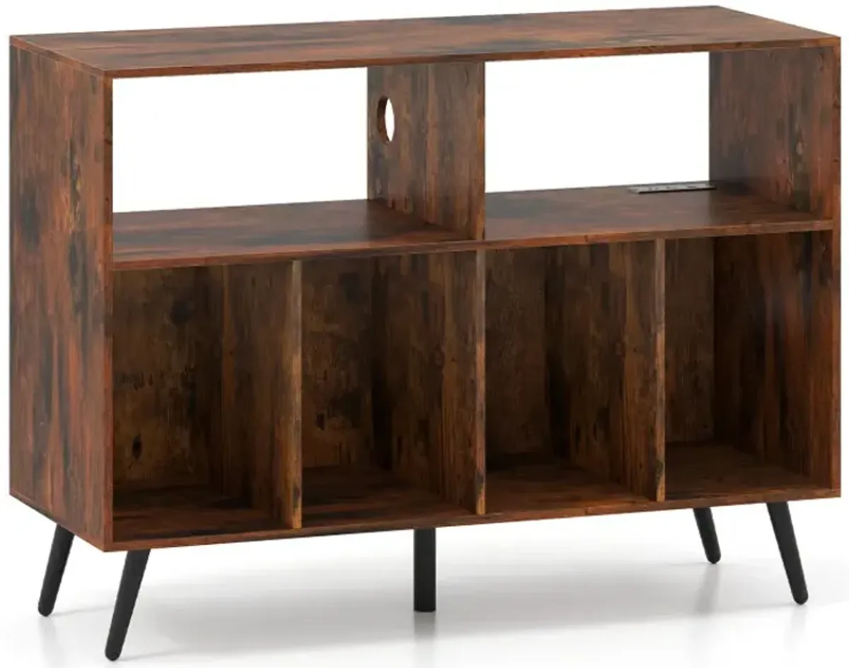 Record Player Stand with Charging Station and Open Shelves