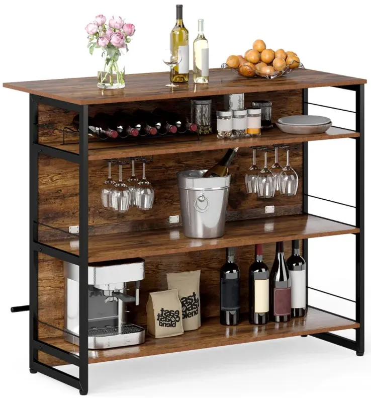 4-Tier Mini Bar Kitchen Island with Footrest and Wine Rack