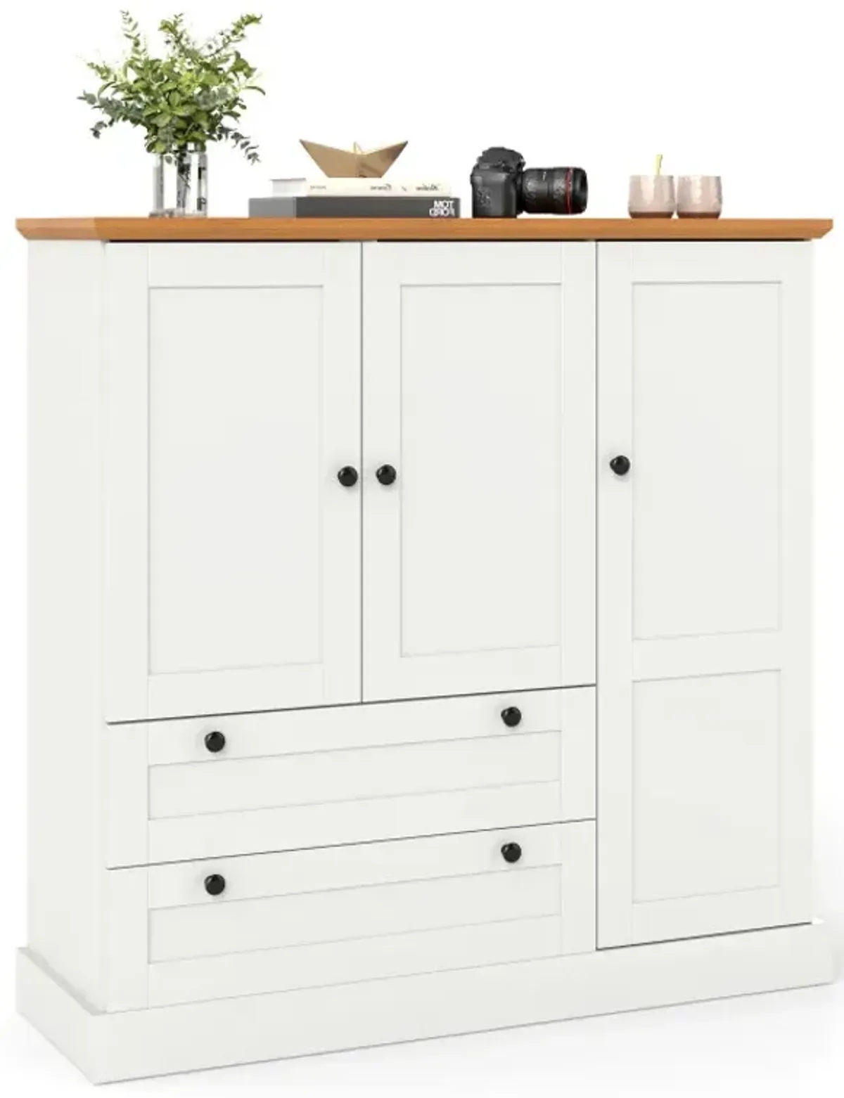 47.5 Inch Kitchen Freestanding Storage Cabinet with 3 Doors and 2 Large Drawers