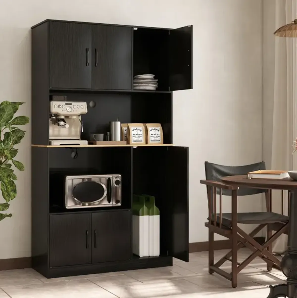 71" Tall Kitchen Pantry Cabinet with Charging Station Wooden Buffet Cupboard Sideboard