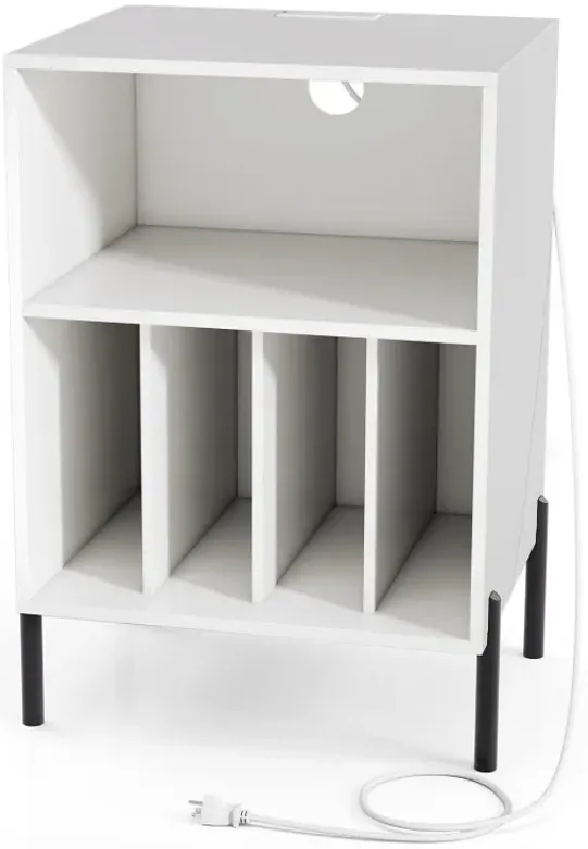 Record Player Stand with Record Storage Shelf and Charging Station