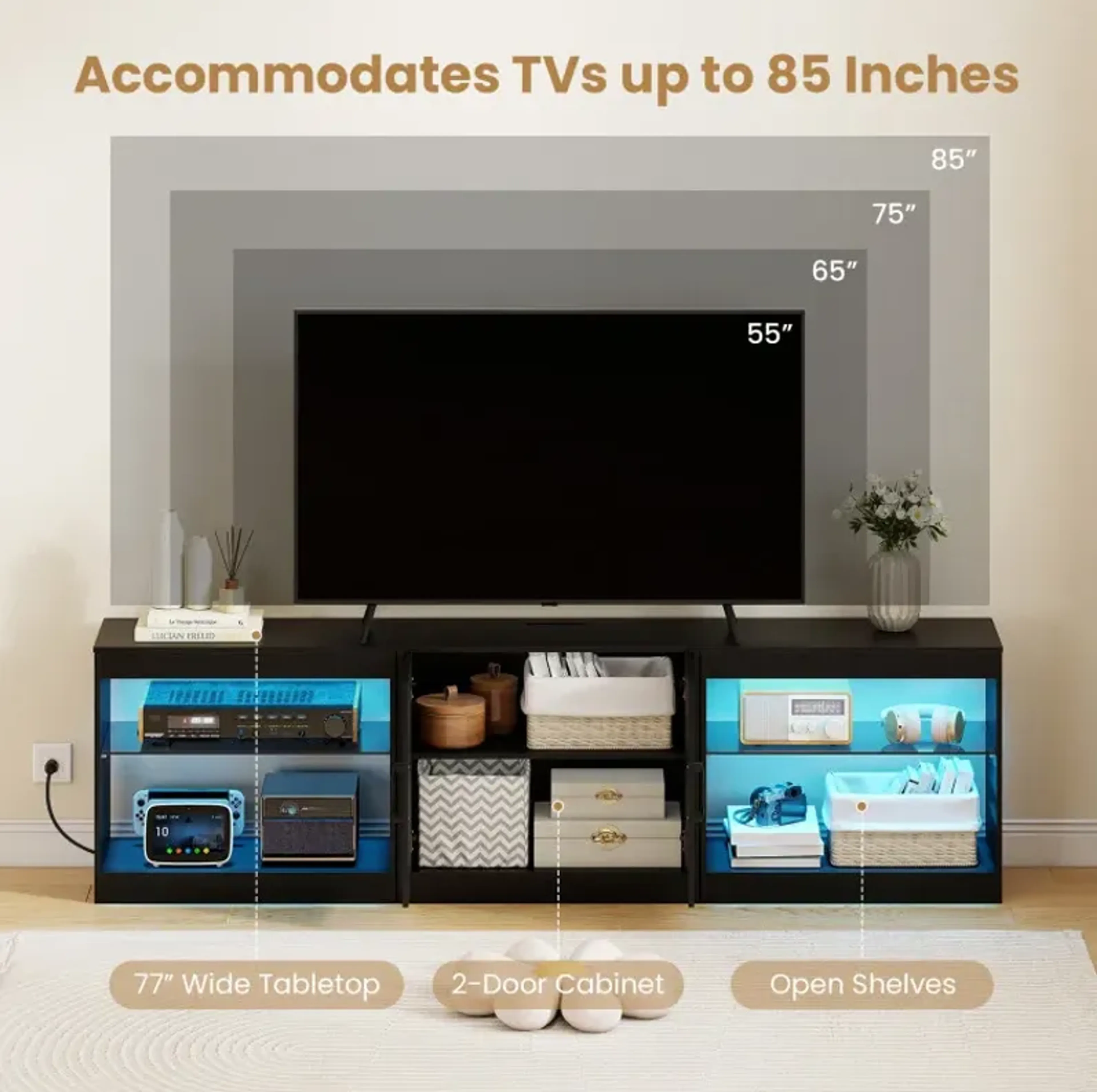 Tv Stand For Tvs Up To 85 Inches Led Entertainment Center With Power ...