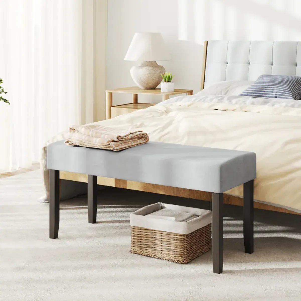 Upholstered Entryway Bench for End of Bed with Padded Seat