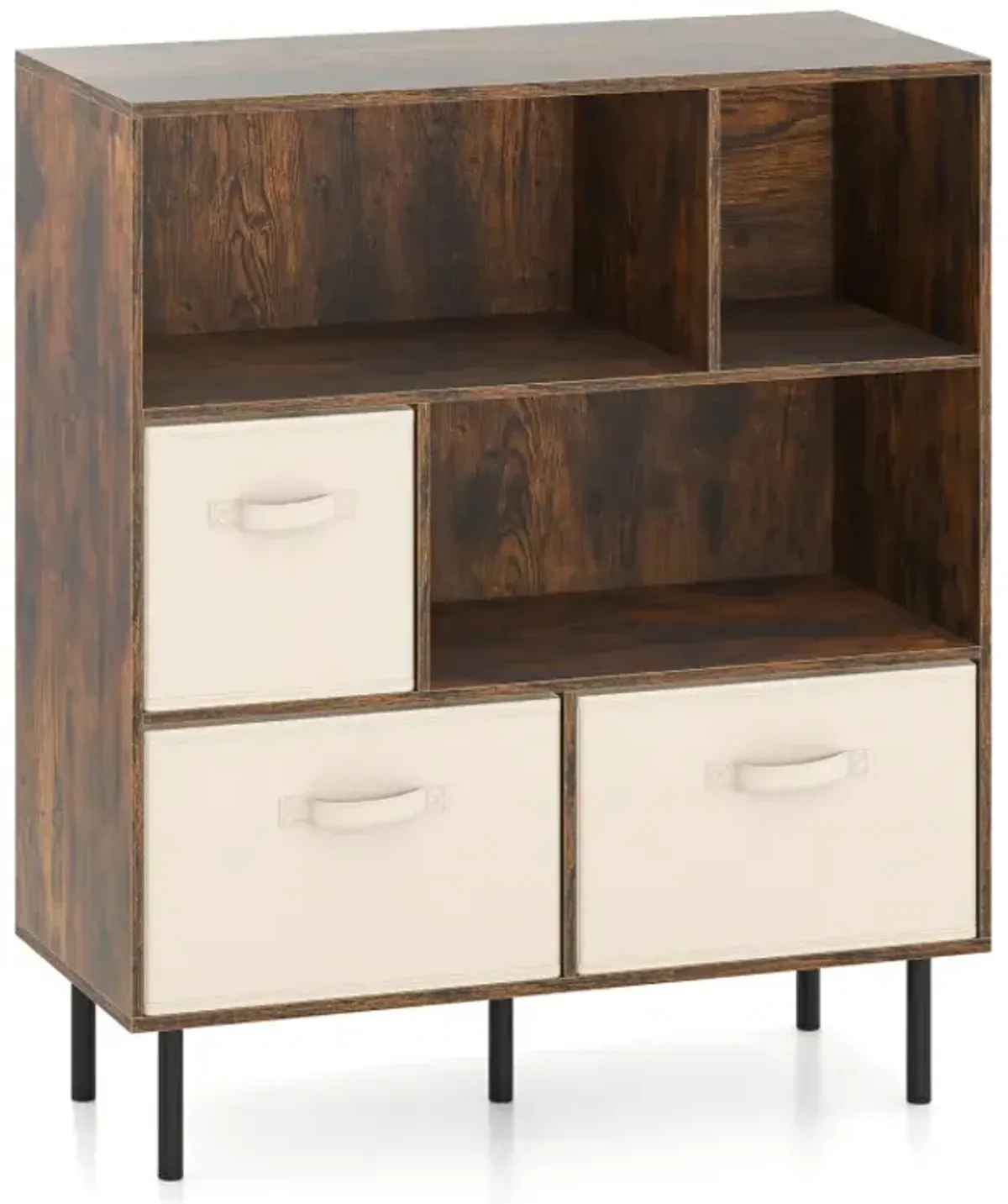 6-Cube Bookshelf with 3 Removable Folding Fabric Drawers for Living Room