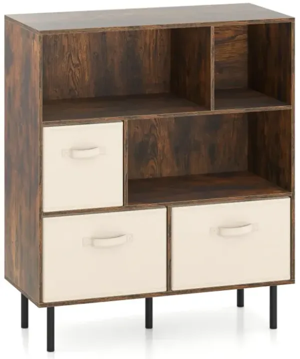 6-Cube Bookshelf with 3 Removable Folding Fabric Drawers for Living Room