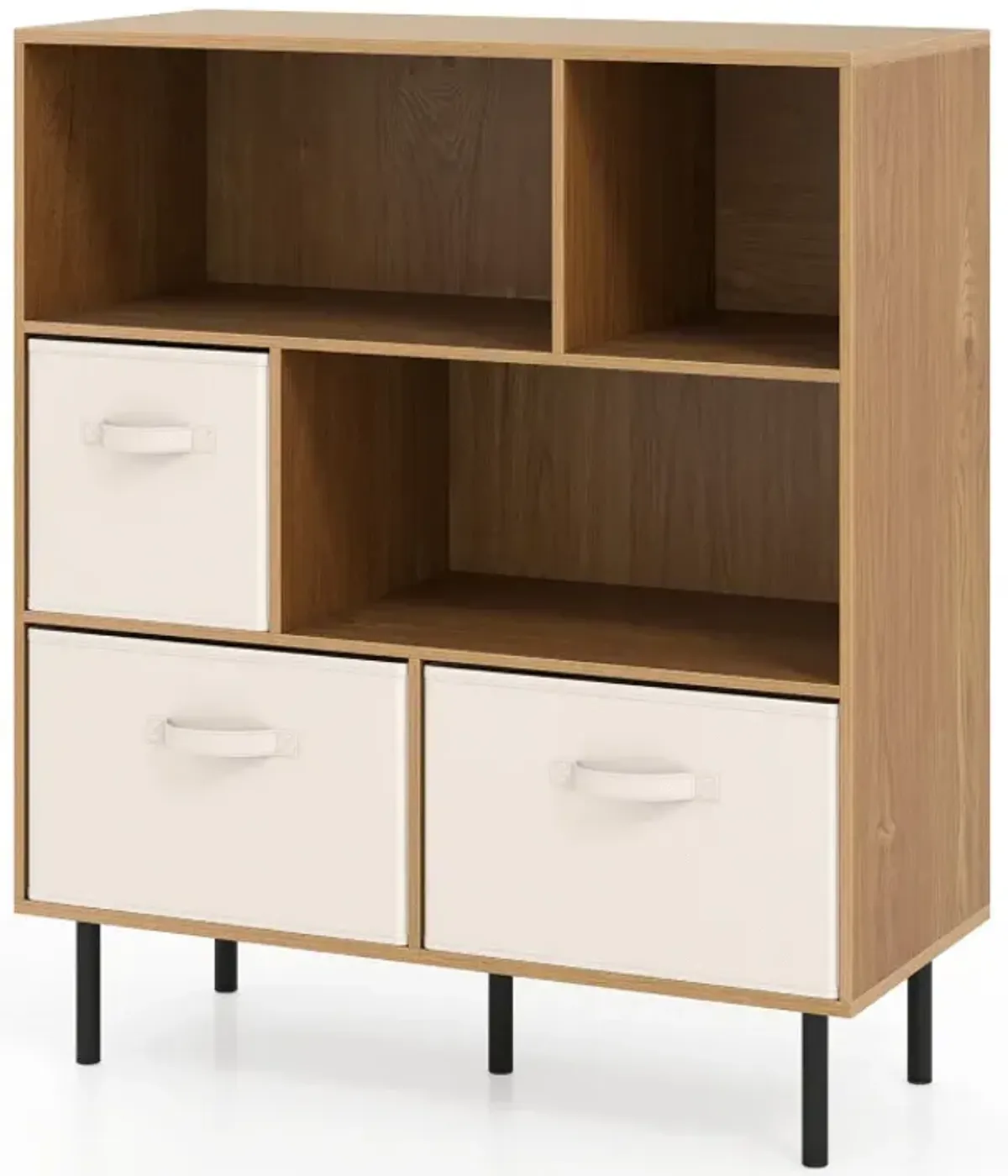 6-Cube Bookshelf with 3 Removable Folding Fabric Drawers for Living Room