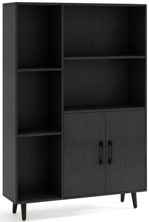 47 Inch Floor Bookshelf with 5 Open Compartments and Storage Cabinet