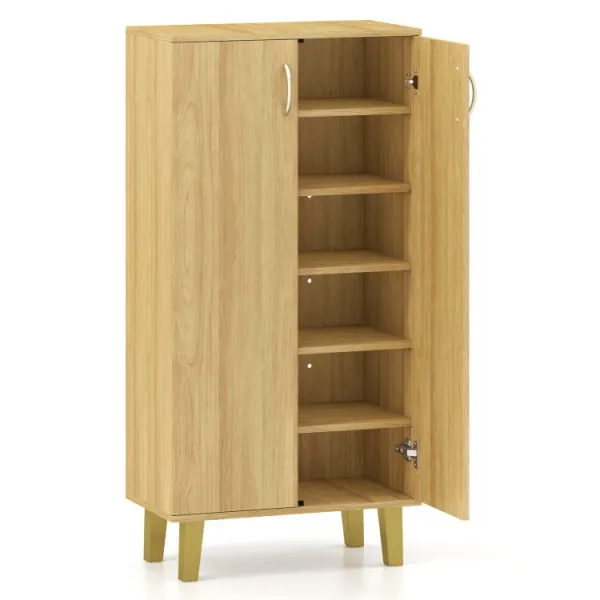 6-Tier Modern Freestanding Wooden Shoe Cabinet with Doors and Removable Shelves
