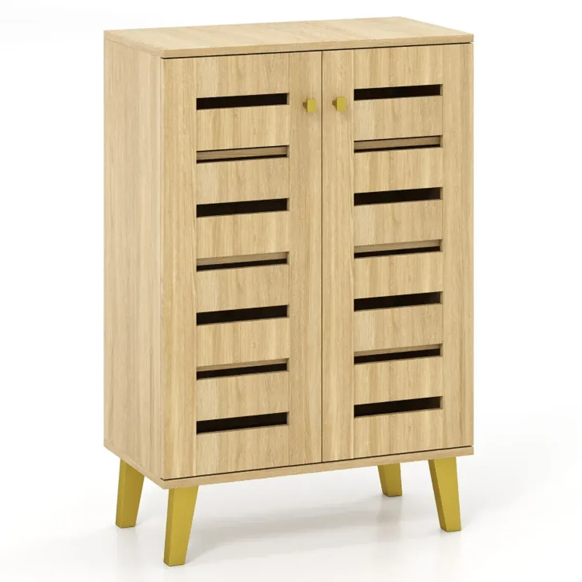 4-Tier Modern Freestanding  Wooden Shoe Cabinet with Doors and Removable Shelves