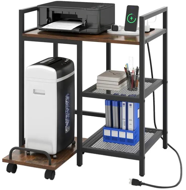 Printer Stand with Charging Station and Storage Shelves
