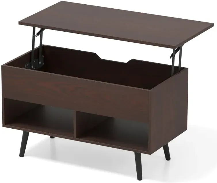 31.5 Inch Lift-Top Coffee Table with Hidden Storage and 2 Open Shelves
