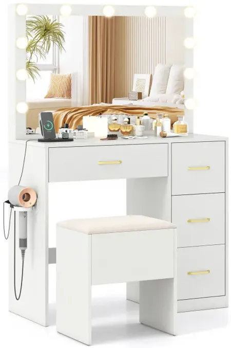 Vanity Desk with Mirror and Lights Makeup Dressing Table with Power Outlets