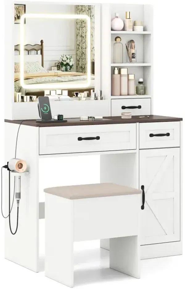 Vanity Desk with Mirror and Lights Farmhouse Makeup Dressing Table