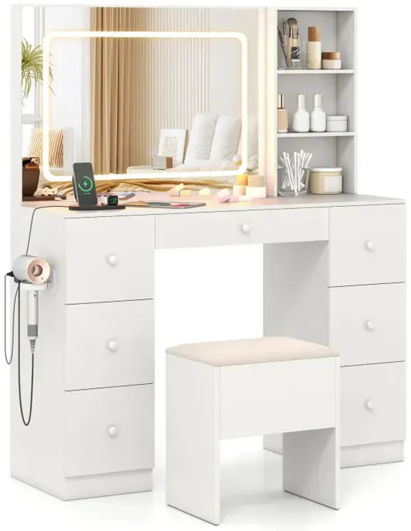 Vanity Desk with Mirror and Lights Makeup Dressing Table Vanity Table and Stool Set