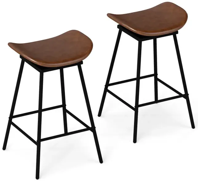 Set of 2 Swivel Barstools Faux Leather Upholstered Backless with Footrest