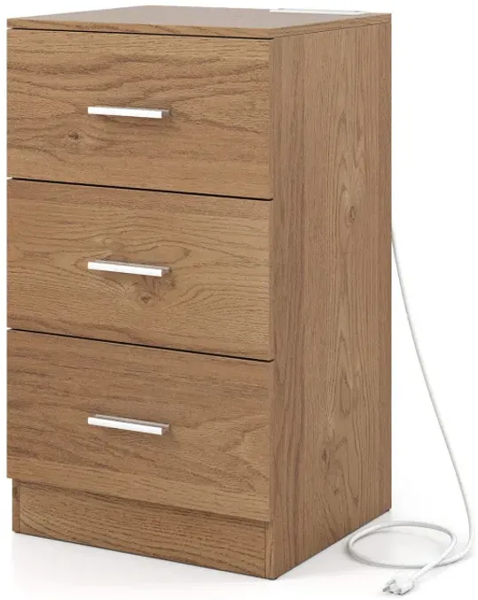 Nightstand with Charging Station End Table with 3 Storage Drawers Bedside Table for Bedroom