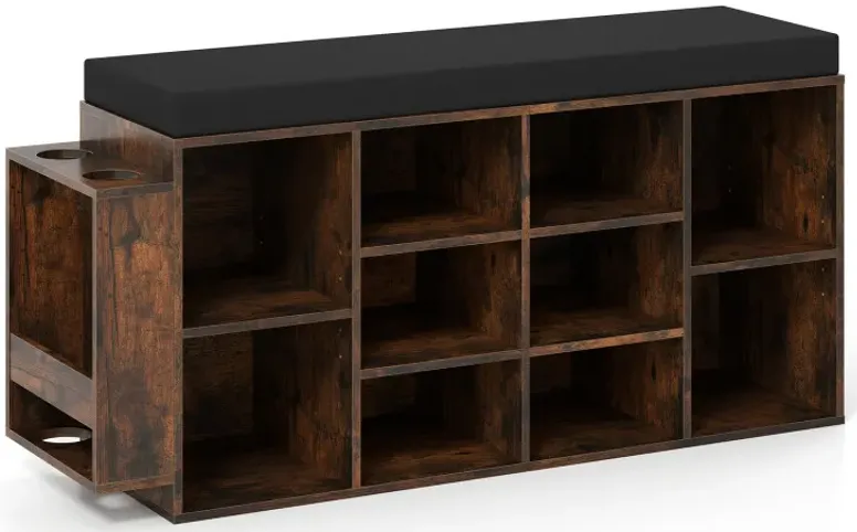 Shoe Storage Bench with Umbrella Stand 10-Cubby Entryway Shoe Rack Organizer