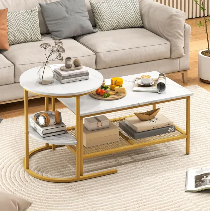 Coffee Table 2-Tier Rectangle Coffee Table and Side End Table with Storage Shelves