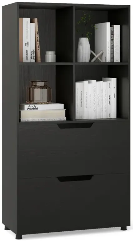 4-Cube Bookcase with 2 Drawers 51 inch 5-Tier Tall Freestanding Bookshelf