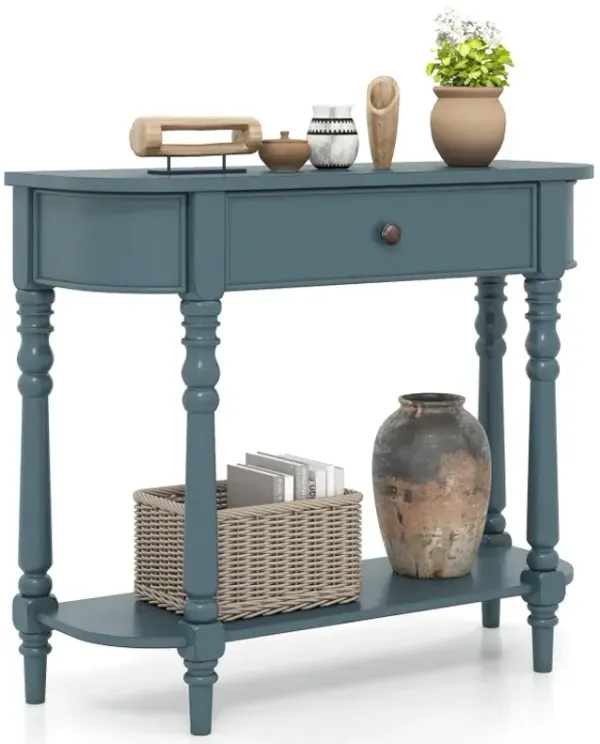 Retro Console Table 36"L Wooden 2-Tier Narrow Behind Couch Foyer Table