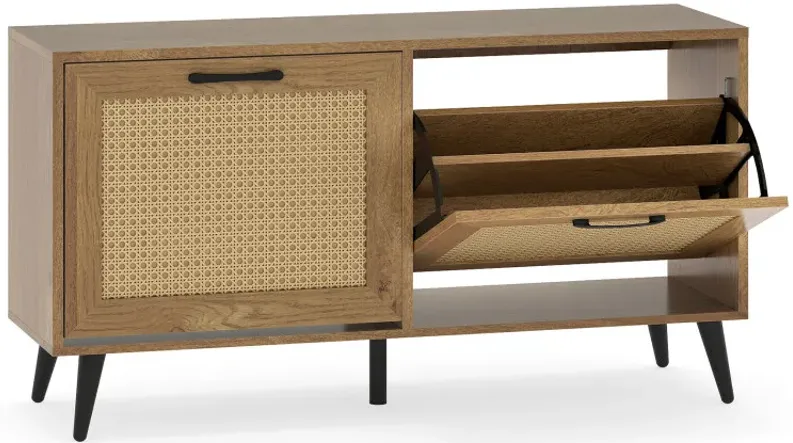 Modern Freestanding Shoe Cabinet with 2 Flip Drawers and Adjustable Shelves for Entryway