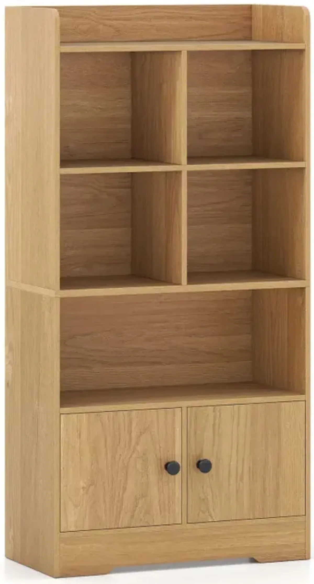 4 Tiers Bookshelf with 4 Cubes Display Shelf and 2 Doors